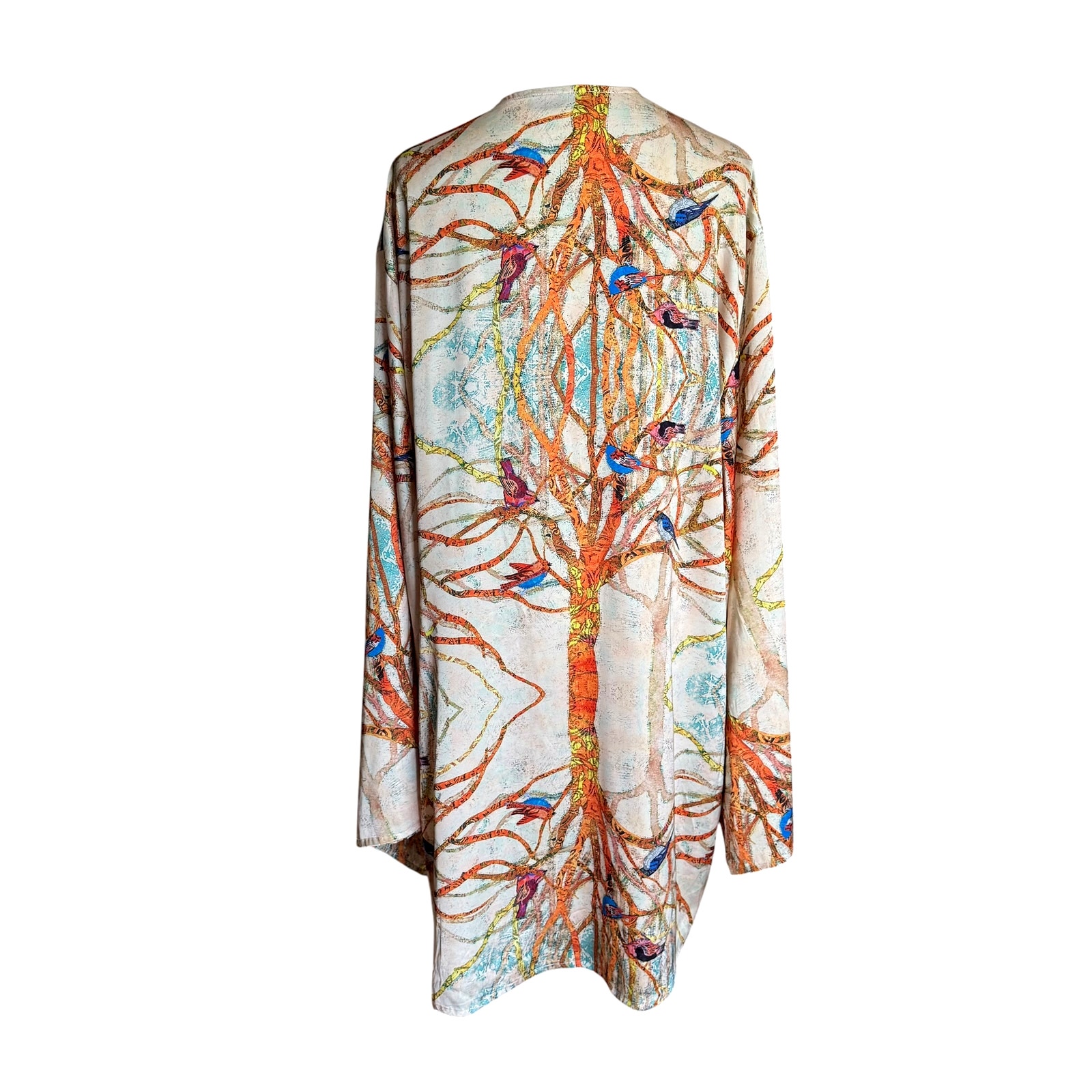 Chic Le Frique Satin Kimono Wrap Top Shorts Set Bird Print Resort Lounge S/M — image 3 of 8
